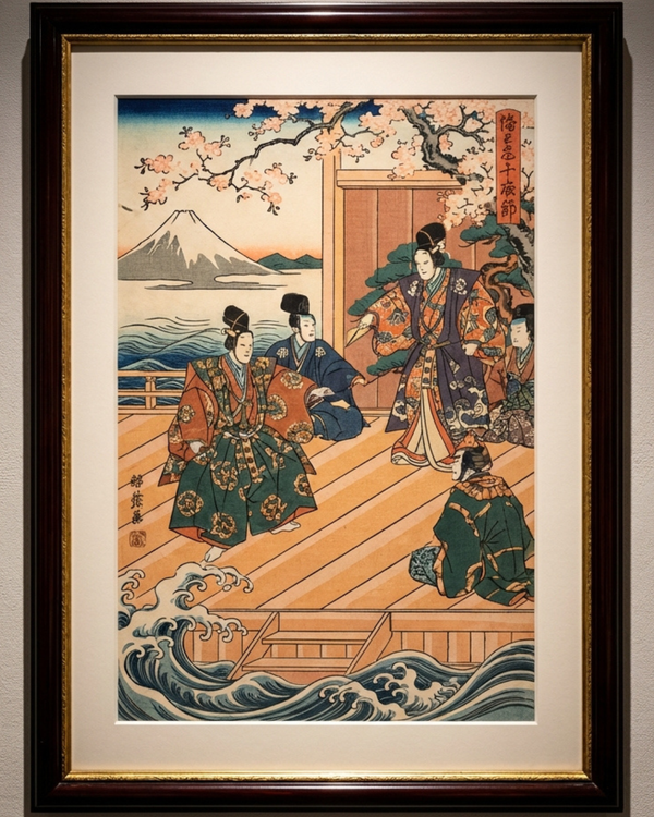 Noh Stage in Spring | Japanese Ukiyo-e Art Print on Awa Washi