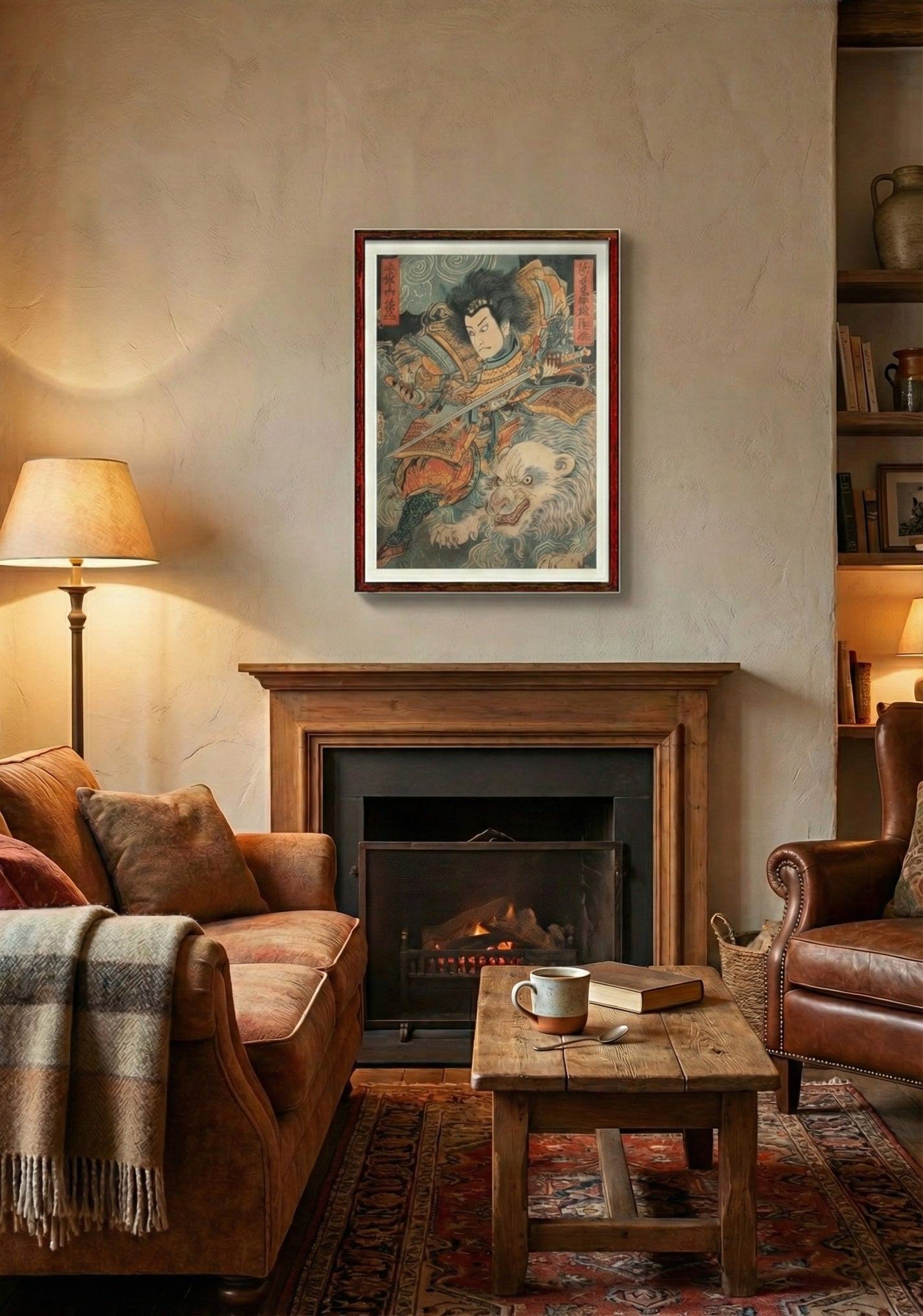 Samurai and Beast | Japanese Ukiyo-e Art Print on Awa Washi