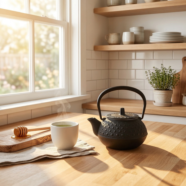 Japanese Cast Iron Teapot – Black Kikko Pattern