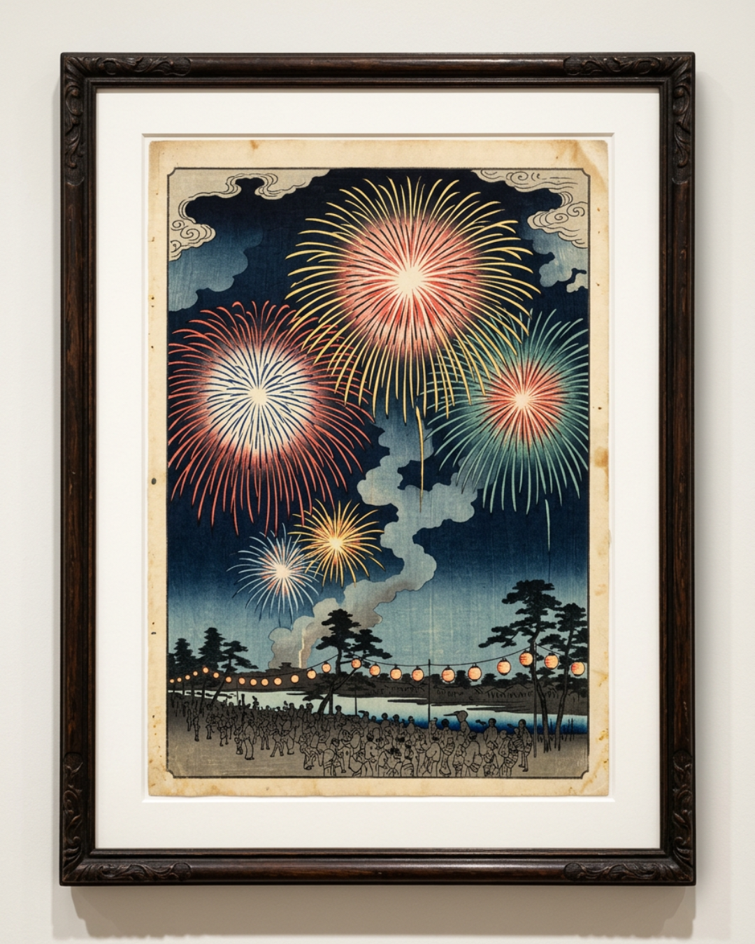 Summer Night Fireworks | Japanese Ukiyo-e Art Print on Awa Washi