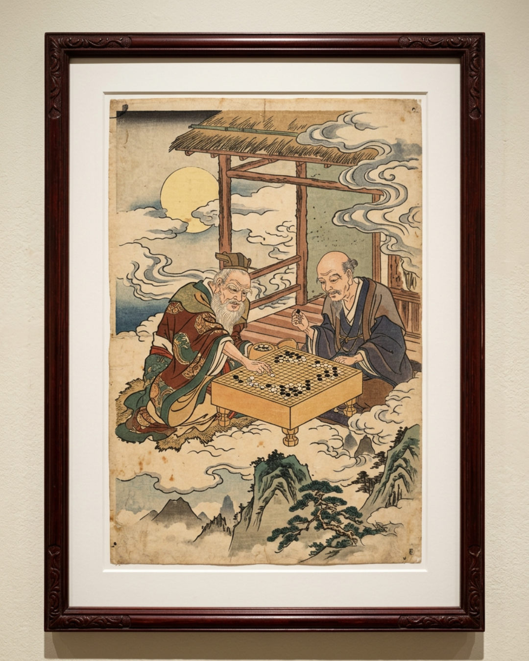 Masters of Go in the Clouds | Japanese Ukiyo-e Art Print on Awa Washi