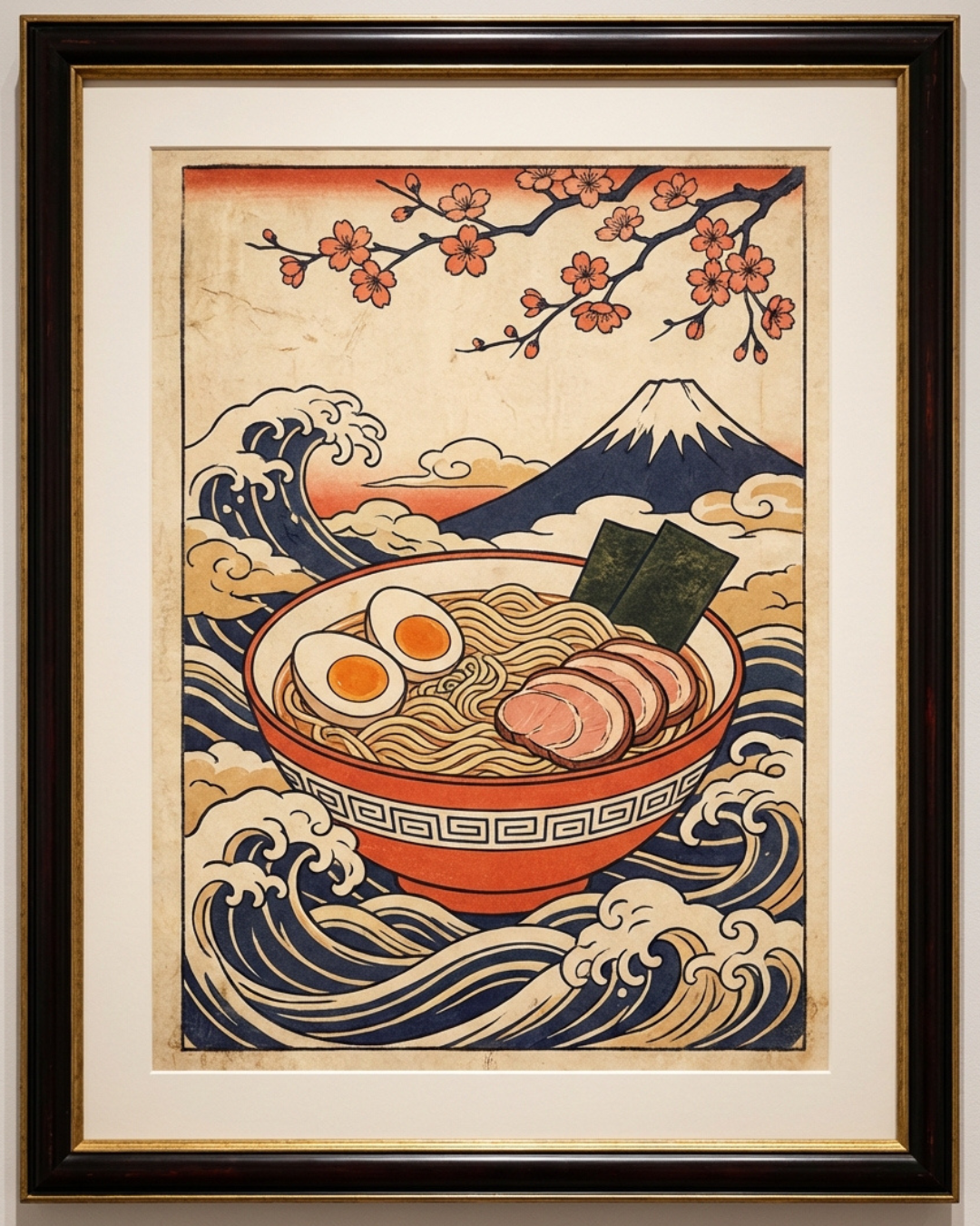 Ramen and Mt. Fuji | Japanese Ukiyo-e Art Print on Awa Washi