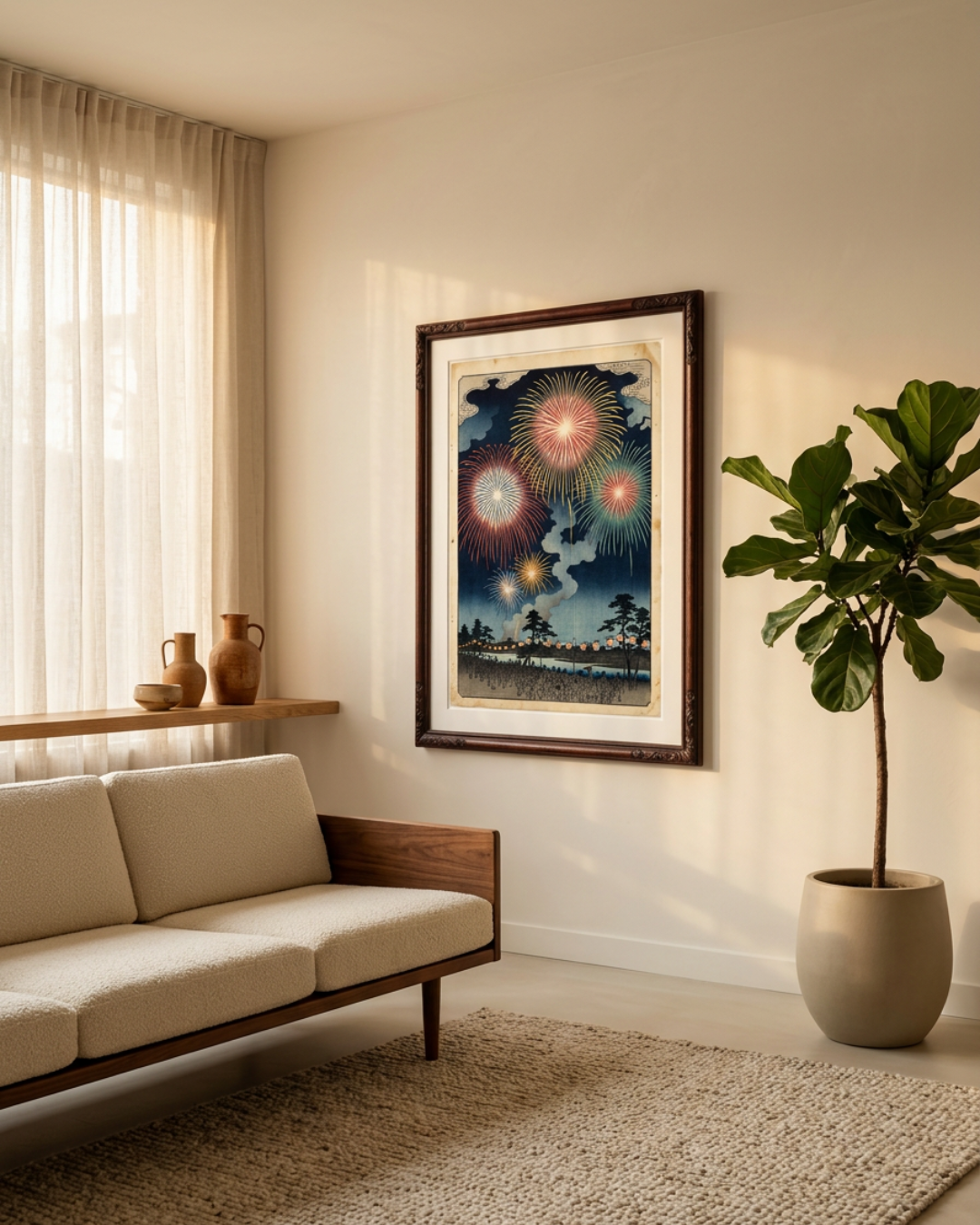 Summer Night Fireworks | Japanese Ukiyo-e Art Print on Awa Washi