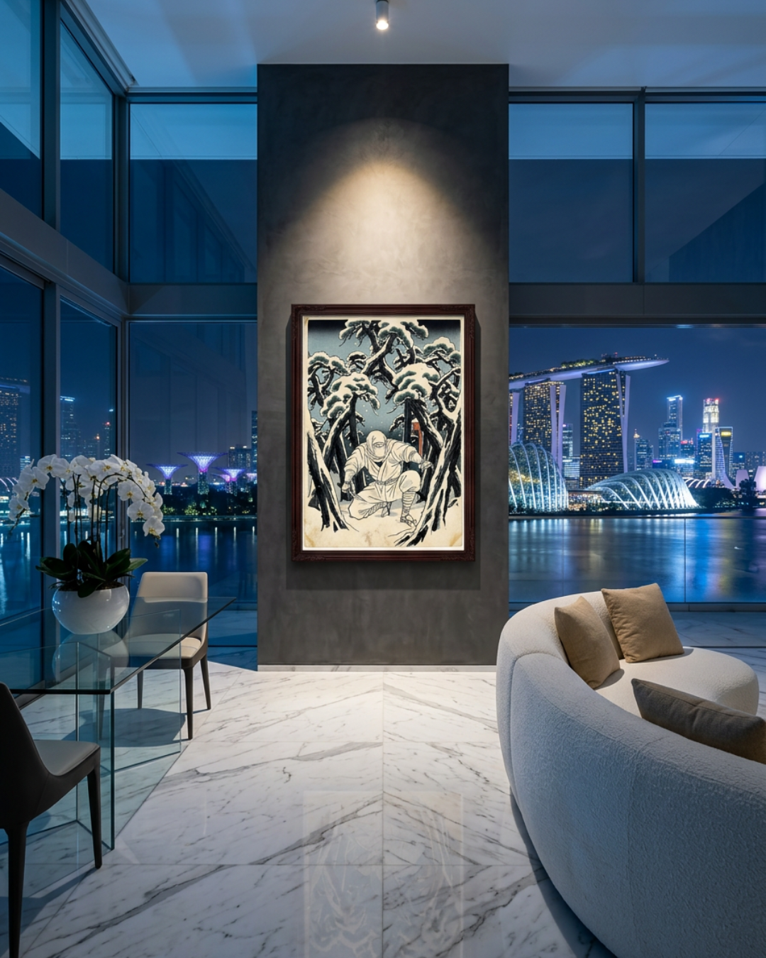 Ninja in Snowy Pines | Japanese Ukiyo-e Art Print on Awa Washi