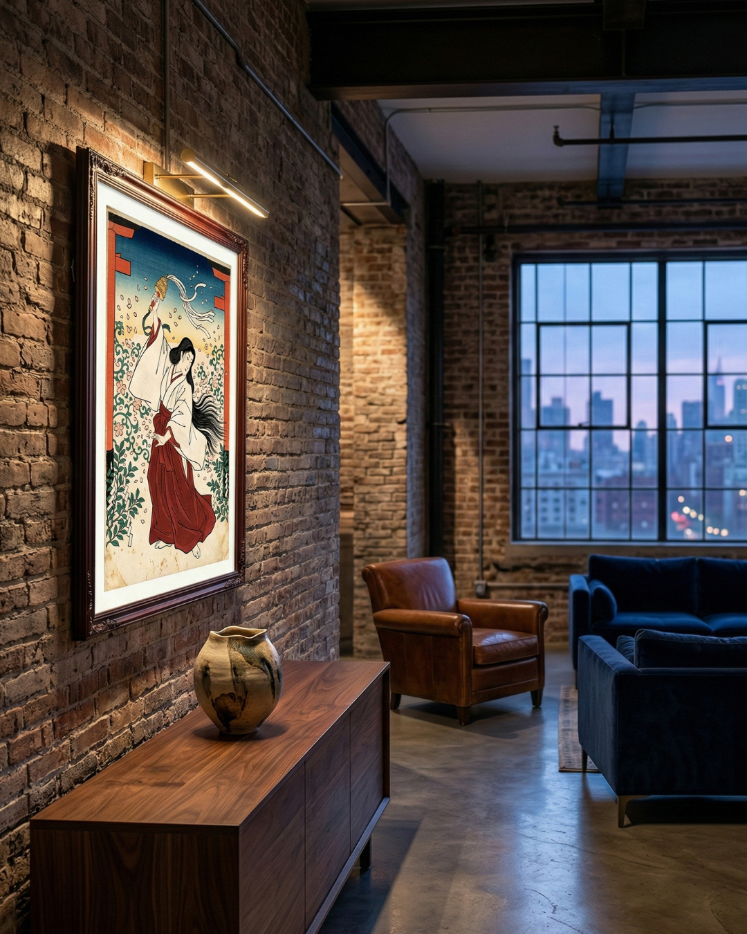 Miko in Blossom Wind | Japanese Ukiyo-e Art Print on Awa Washi