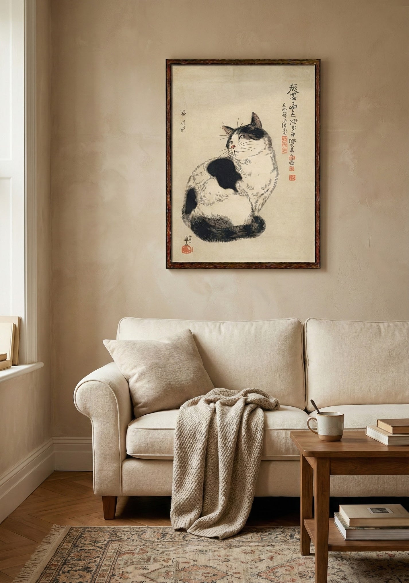 Cat in Serenity | Japanese Ukiyo-e Art Print on Awa Washi