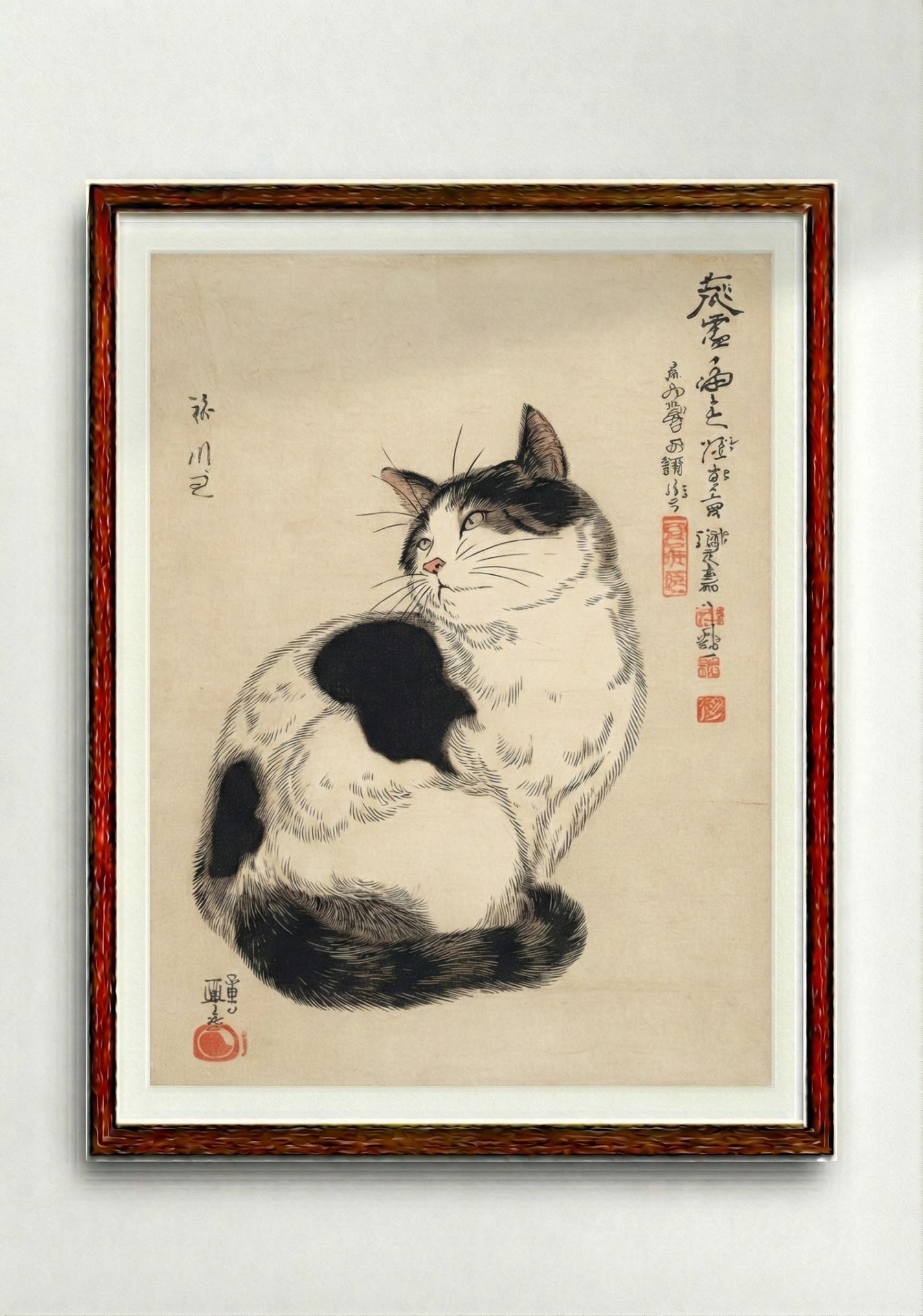 Cat in Serenity | Japanese Ukiyo-e Art Print on Awa Washi